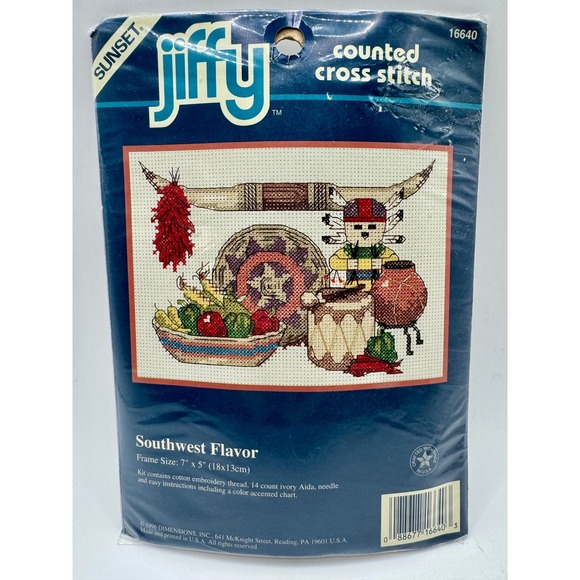 Jiffy Sunset Other - Jiffy Sunset Southwest Flavor Counted Cross Stitch Kit 16640 7x5 Ivory Aida 1996